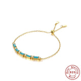 925 Silver Hand Chain Zircon Turquoise Bracelet Women's Wedding Jewelry
