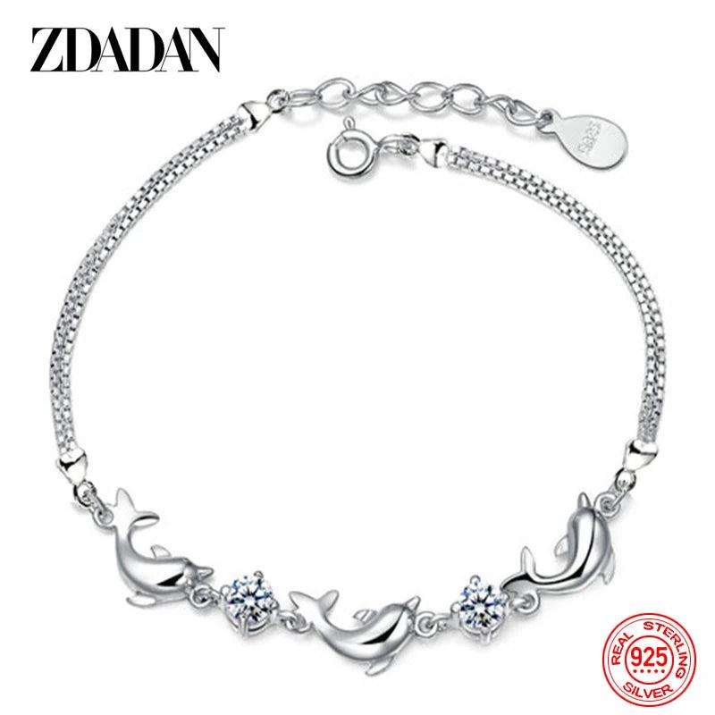 925 Silver Dolphin Amethyst Charm Bracelet for Women