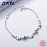 925 Silver Dolphin Amethyst Charm Bracelet for Women