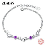 925 Silver Dolphin Amethyst Charm Bracelet for Women