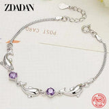 925 Silver Dolphin Amethyst Charm Bracelet for Women