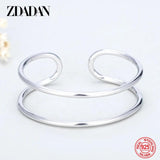 925 Silver Double Layer Open Cuff Bracelet Women Party Jewelry Gift
