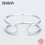 925 Silver Double Layer Open Cuff Bracelet Women Party Jewelry Gift