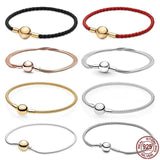 925 Sterling Silver Round Buckle Bracelet for Charm Beads DIY