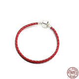 925 Silver Braided Leather Chain Bracelet for Beaded DIY Gift
