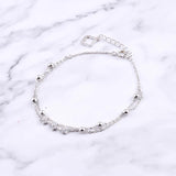 925 Silver 3 Zircon Star Wrist Bracelet Double Chain Bangle