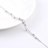 925 Silver 3 Zircon Star Wrist Bracelet Double Chain Bangle