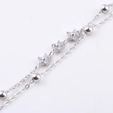 925 Silver 3 Zircon Star Wrist Bracelet Double Chain Bangle