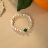 Freshwater Pearl 925 Silver Green Chalcedony Bracelet for Women