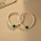 Freshwater Pearl 925 Silver Green Chalcedony Bracelet for Women