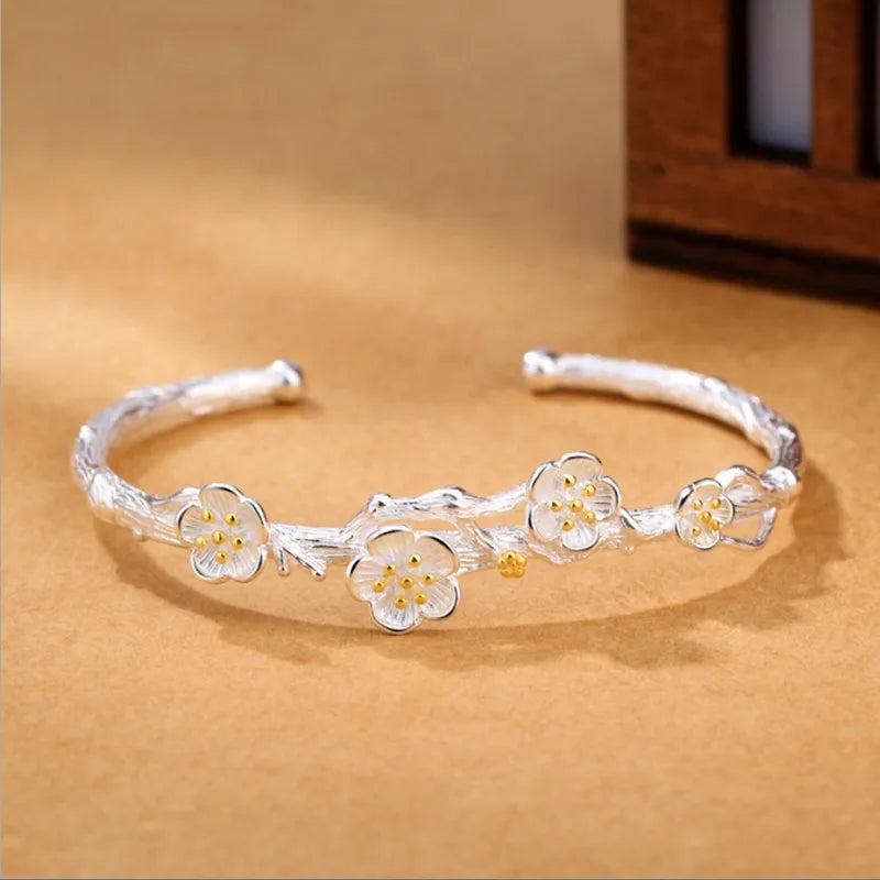 925 Silver Cherry Blossom Bracelet, Allergy-Free