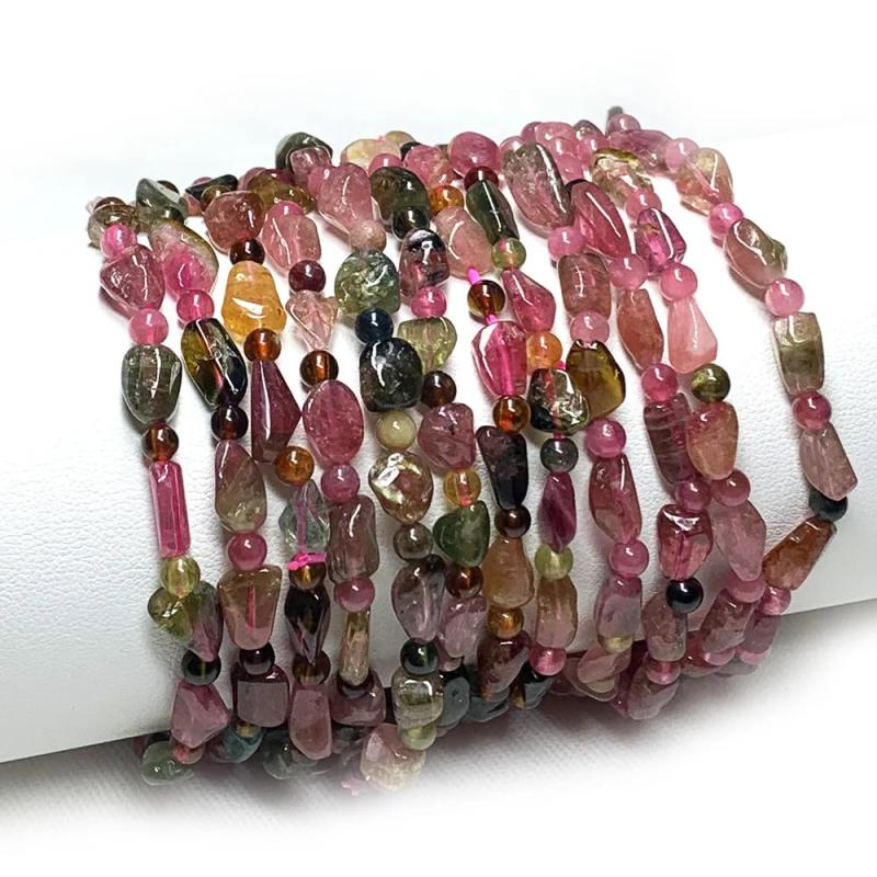 Tourmaline Nugget Round Beads Bracelets Clear Multi-color Charms Gemstones