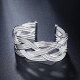 925 Silver Twisted Weaving Open Big Bangles for Women Men