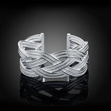 925 Silver Twisted Weaving Open Big Bangles for Women Men