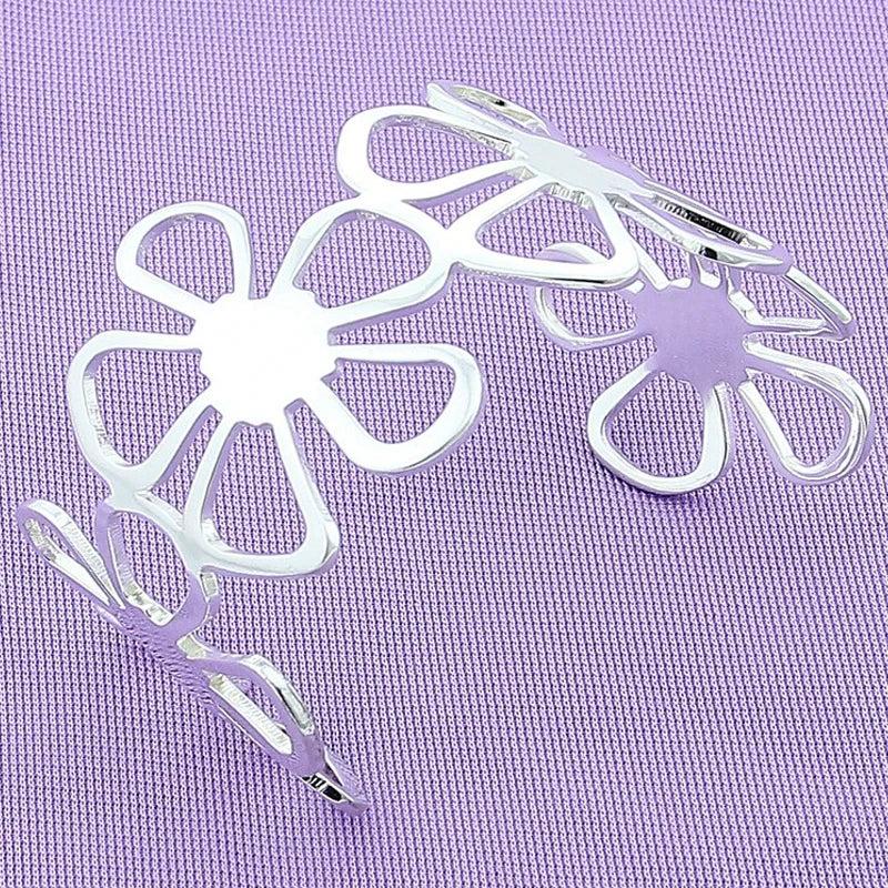 925 Silver Flower Bangle Bracelet For Women