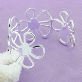 925 Silver Flower Bangle Bracelet For Women