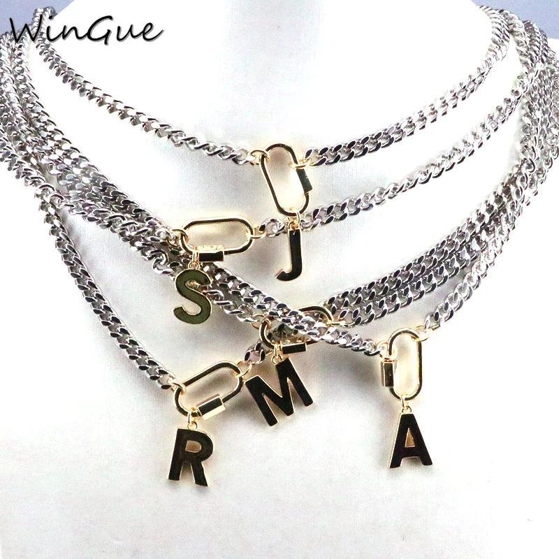 A-Z Initial Pendant Necklace Women Stainless Steel Alphabet Necklace