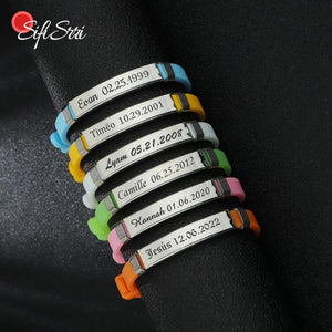 Sifisrri Punk Engraved Name Date Silicone Bracelet