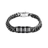 Custom Men Bracelet Name Date Stainless Steel Beads Father's Gift