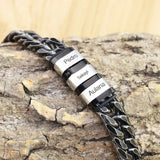 Custom Men Bracelet Name Date Stainless Steel Beads Father's Gift