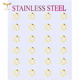 Jewish Star Of David Stud Earrings Golden Stainless Steel 12 Pairs
