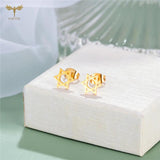 Jewish Star Of David Stud Earrings Golden Stainless Steel 12 Pairs