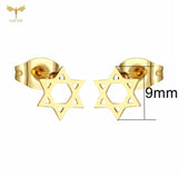 Jewish Star Of David Stud Earrings Golden Stainless Steel 12 Pairs