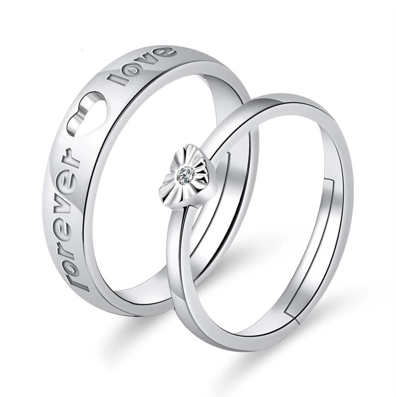Silver Couple Rings Sun Moon Wedding Anniversary Jewelry Set