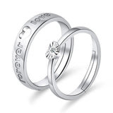 Silver Couple Rings Sun Moon Wedding Anniversary Jewelry Set