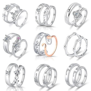 Silver Couple Rings Sun Moon Wedding Anniversary Jewelry Set