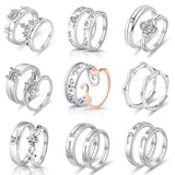 Silver Couple Rings Sun Moon Wedding Anniversary Jewelry Set
