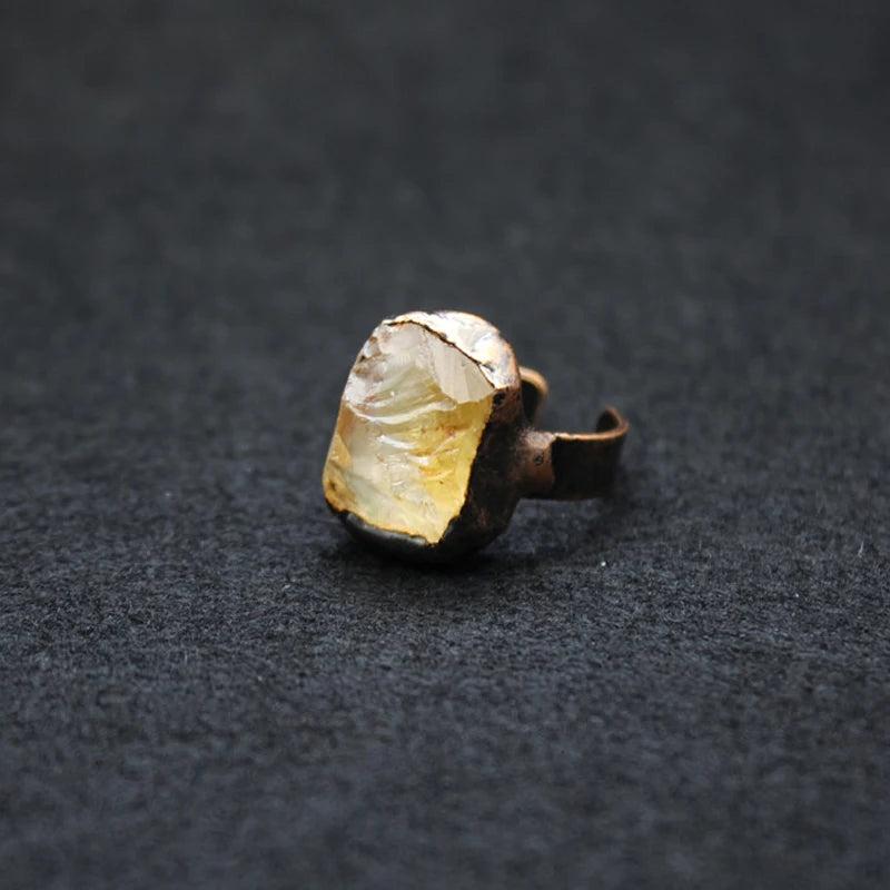Natural Quartz Crystal Finger Ring Raw Mineral Open Rings Women Party Jewelry