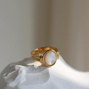 Oval Shell Ring Stainless Steel 18K Plated Texture Jewelry Women Girls Gift