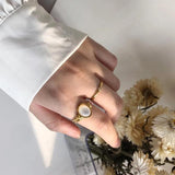 Oval Shell Ring Stainless Steel 18K Plated Texture Jewelry Women Girls Gift