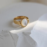 Oval Shell Ring Stainless Steel 18K Plated Texture Jewelry Women Girls Gift