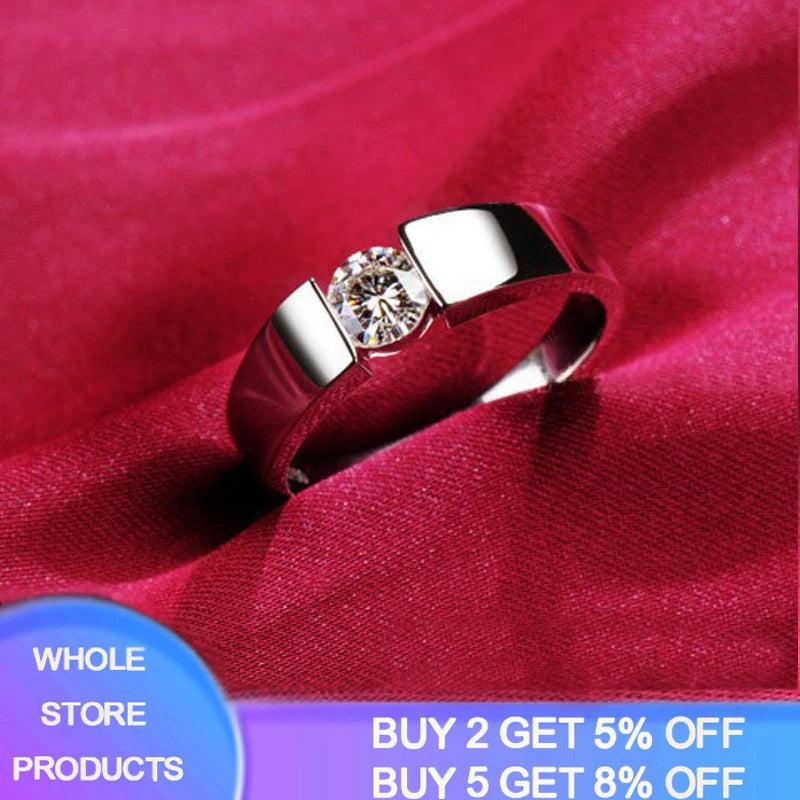 Men's Silver Promise Band Ring with AAAAA Zircon CZ