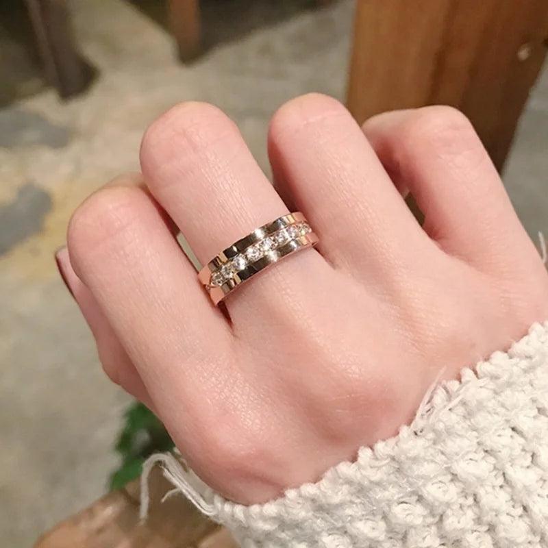 Stainless Steel Rose CZ Ring for Women Men Couple Wedding Gift