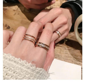 Stainless Steel Rose CZ Ring for Women Men Couple Wedding Gift