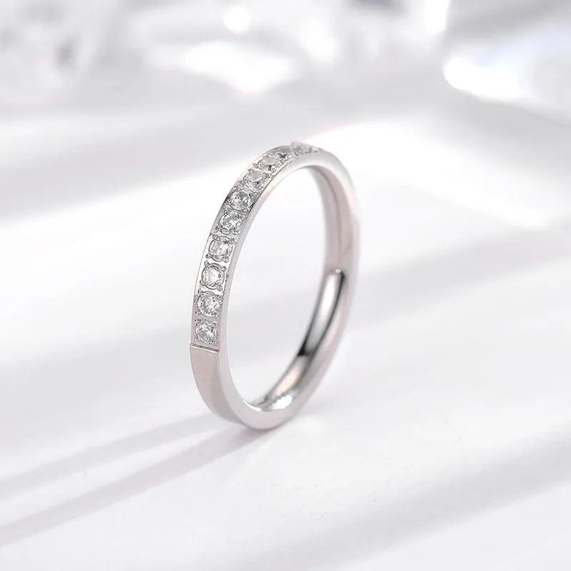 Rose Stainless Steel Rings Women Jewelry Crystal Finger Ring Accessories