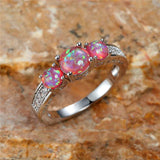 Small Round Silver Purple Opal Stone Ring Vintage Wedding Jewelry