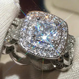 Vintage Crystal Stone Ring Set Silver Wedding Zircon Engagement Ring