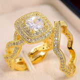 Vintage Crystal Stone Ring Set Silver Wedding Zircon Engagement Ring
