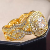Vintage Crystal Stone Ring Set Silver Wedding Zircon Engagement Ring