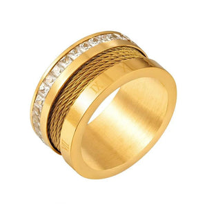 Square Rhinestones Roman Numerals Rings Classic Stainless Steel Wire Punk Ring