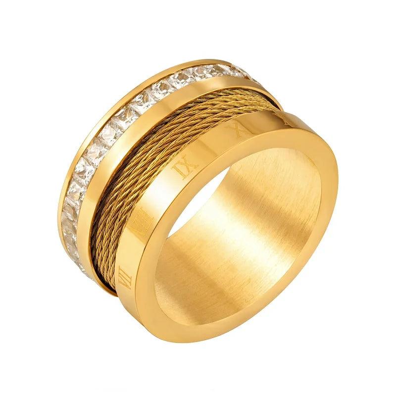 Square Rhinestones Roman Numerals Rings Classic Stainless Steel Wire Punk Ring