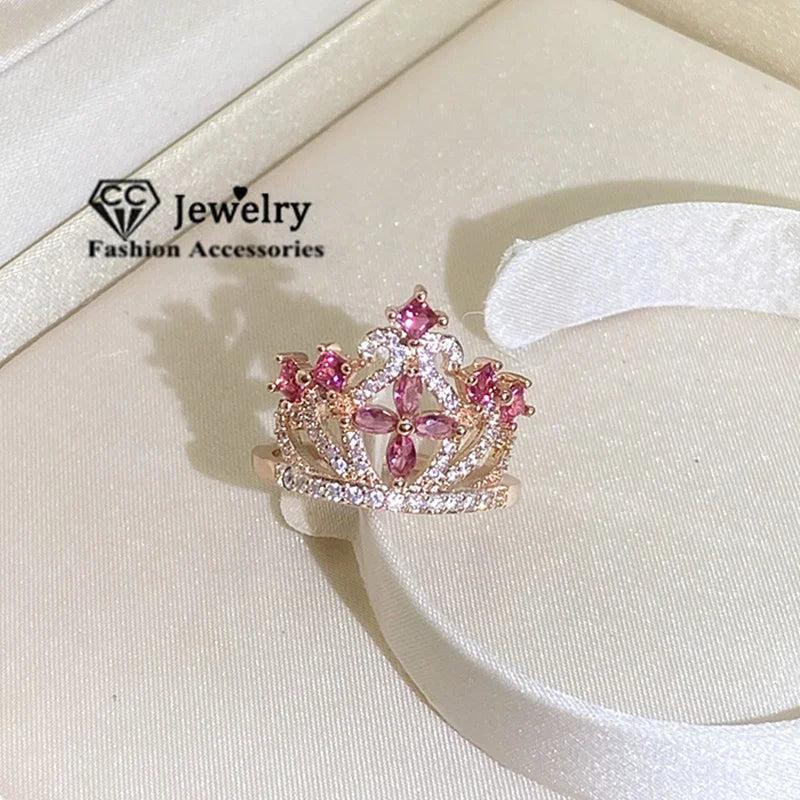 Pink CZ Crown Rings for Women CC3210