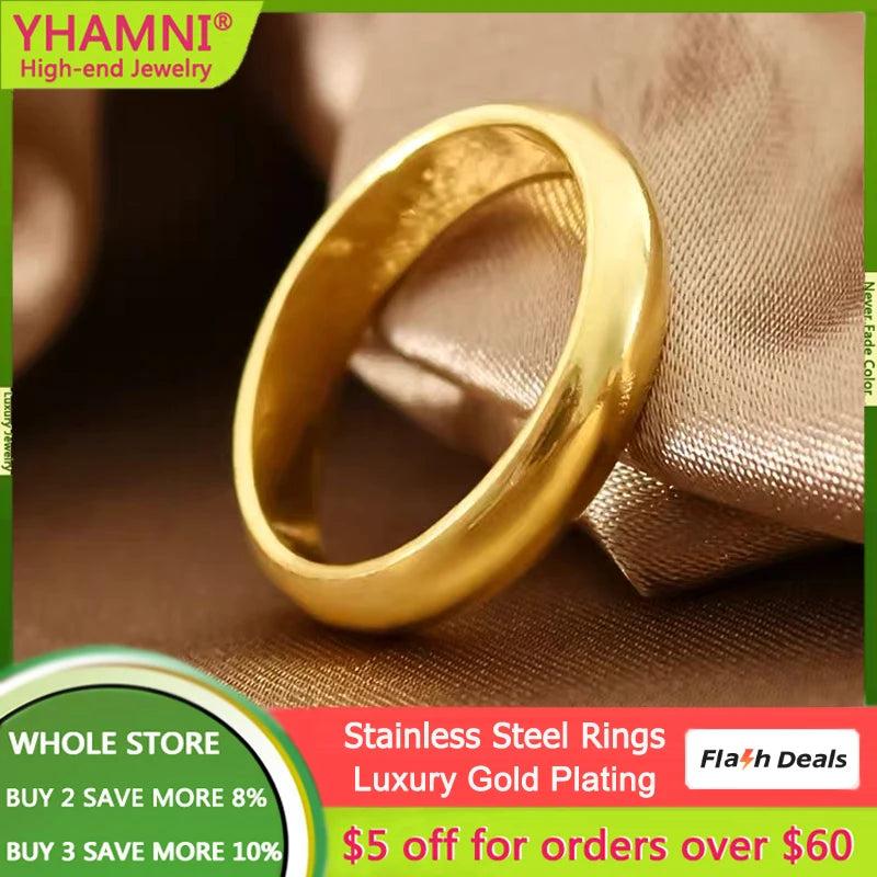 Yellow Stainless Steel Rings Engagement Band Wedding Jewelry
