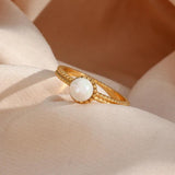 Luxury Stainless Steel 18K Braid Texture Round Pearl Ring For Women