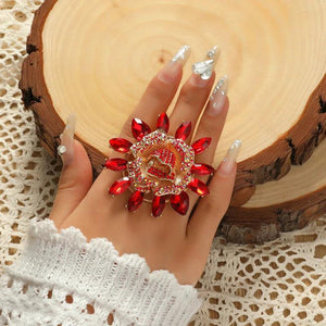 Big Sunflower Rings Red Champagne Zircon Crystal Funky Ring