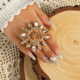 Big Sunflower Rings Red Champagne Zircon Crystal Funky Ring
